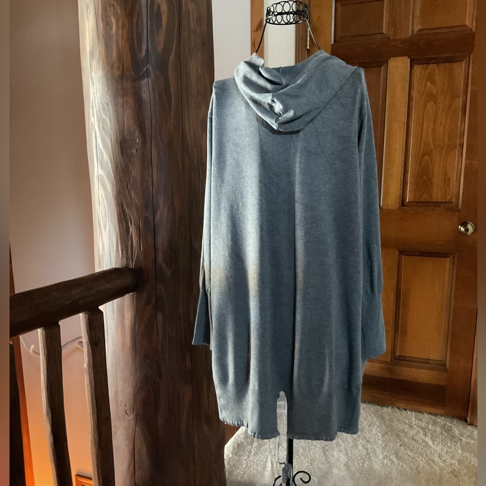 Falls Creek Gray Open Front Cardigan with Pockets, drawstring hem, large - Picture 3 of 8